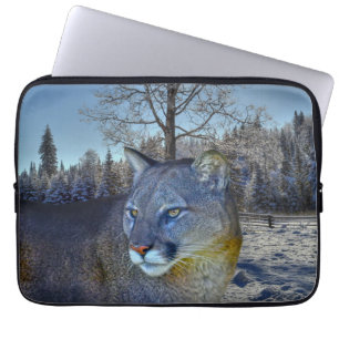 Cougar Mountain Lion & Winter Tree Laptop Sleeve