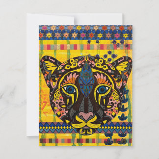 Cougar on Bright Yellow Background Blank Note Card