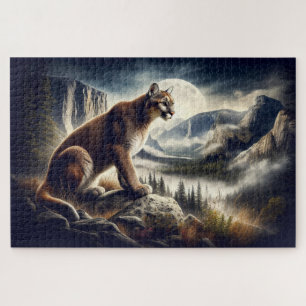 Cougar on the Rocks, Mountainous Landscape Jigsaw Puzzle