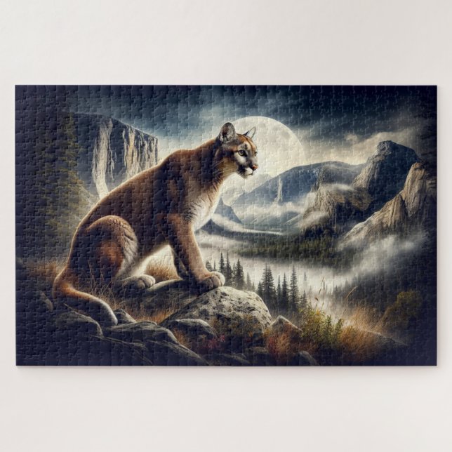 Cougar on the Rocks, Mountainous Landscape Jigsaw Puzzle (Horizontal)