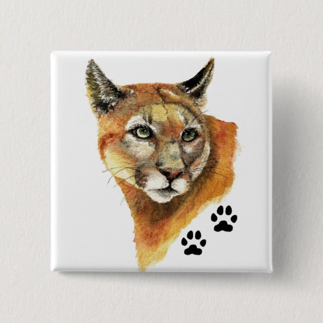 Cougar, Puma, Mountain Lion Animal Tracks 2 Inch Square Button (Front)