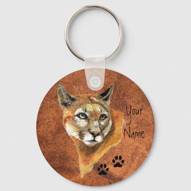 Cougar, Puma, Mountain Lion Animal Tracks Keychain (Front)