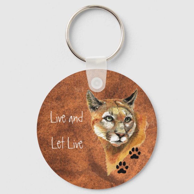Cougar Puma Mountain Lion "Live and Let Live" Keychain (Front)
