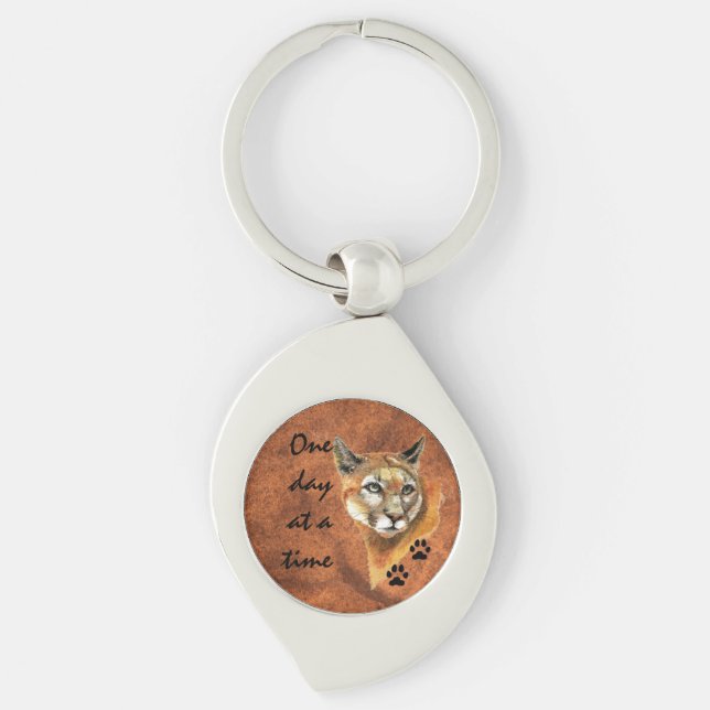 Cougar Puma Mountain Lion "One day at a Time" Keychain (Front)