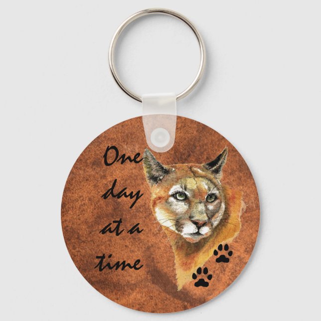 Cougar Puma Mountain Lion "One day at a Time" Keychain (Front)