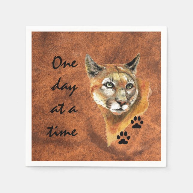 Cougar Puma Mountain Lion "One day at a Time" Napkin (Front)