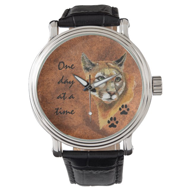 Cougar Puma Mountain Lion "One day at a Time" Watch (Front)
