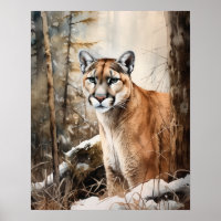 Cougar Woodland Animal Art Imprimer Poster