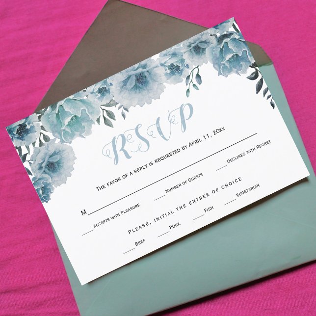 Couleur bleu foncé fleurs mariage carte RSVP (Créateur téléchargé)