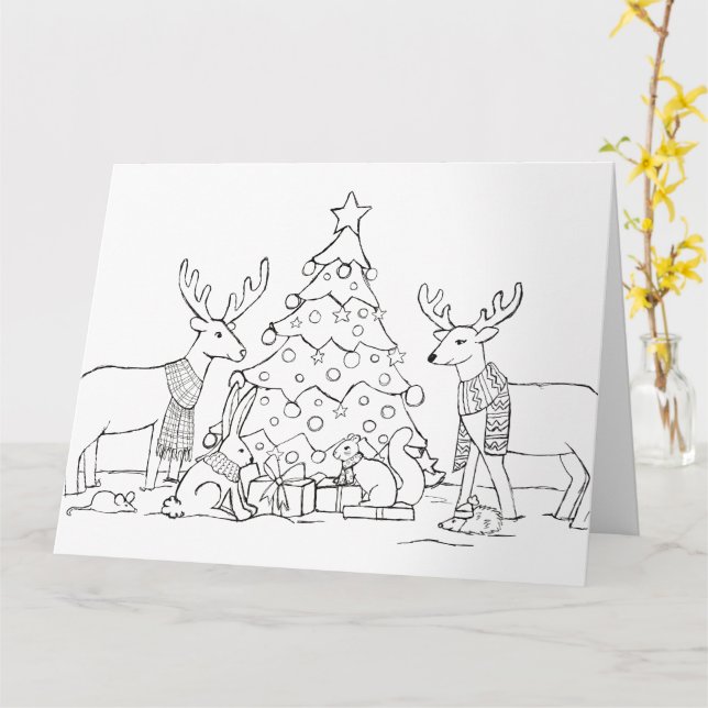 Couleur de la carte de Noël animale (Fleur jaune)