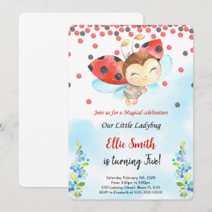 Couleur de l'eau Ladybug Invitation d'anniversaire