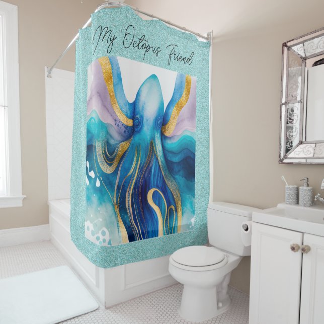 Couleur de l'eau Octopus Douche rideau (En situation)