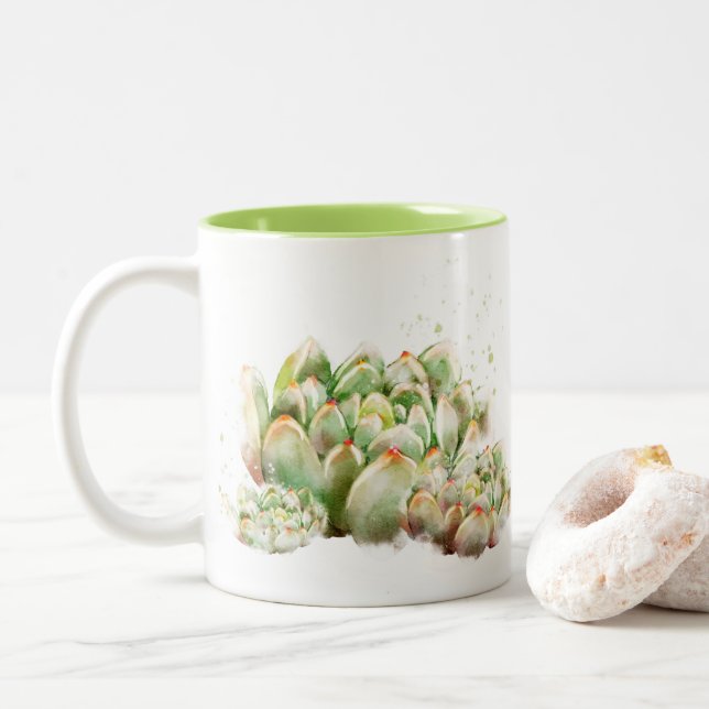Couleur d'eau douce vert Cactus succulent mug (Avec donut)