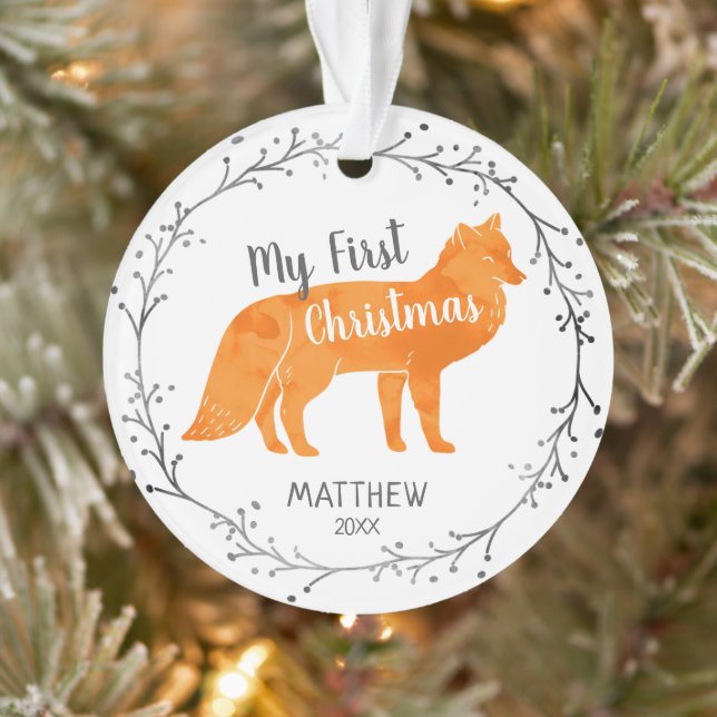 Couleur d'eau personnalisée Fox Baby Premier Noël (Arbre)