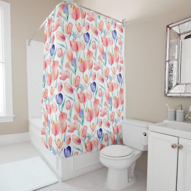 Couleur d'eau Tulips Motif rideau de douche (En situation)