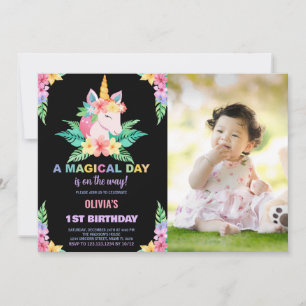 Couleur Floral Unicorn Anniversaire Invitations ph