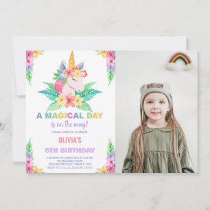 Couleur Floral Unicorn Anniversaire Invitations ph