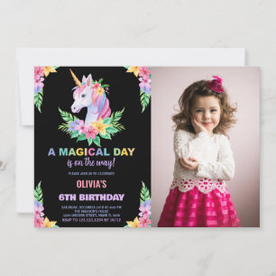 Couleur Floral Unicorn Anniversaire Invitations ph