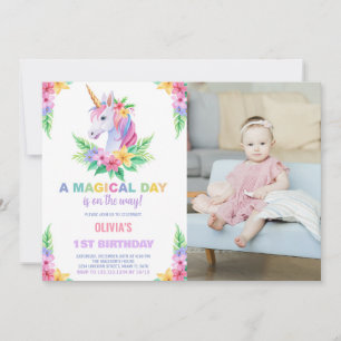 Couleur Floral Unicorn Anniversaire Invitations ph