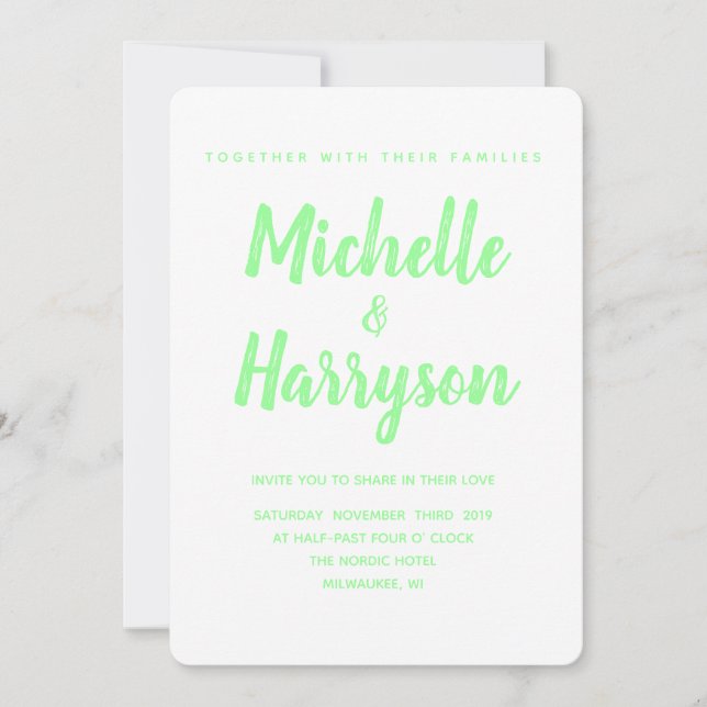 Couleur minimale | Neon Green | FAIRE-PART DE MARI (Devant)