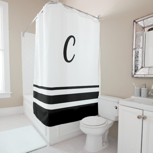 Couleur noir Monogramme rideau de douche personnal (En situation)