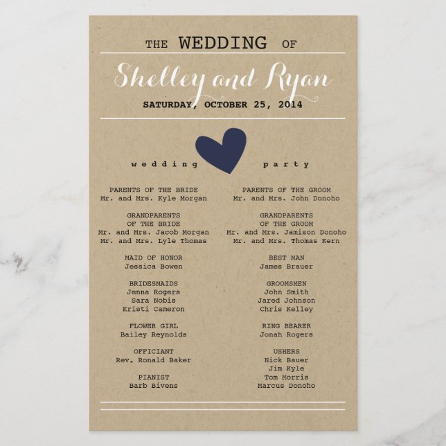 Couleur personnalisée Programme de mariage cardiaq (Devant)