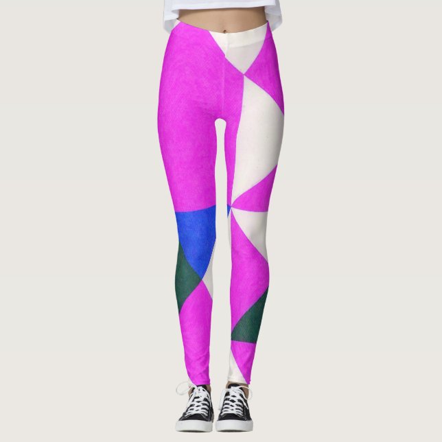 Couleur rose Bloc Leggings Art Abstrait (Devant)