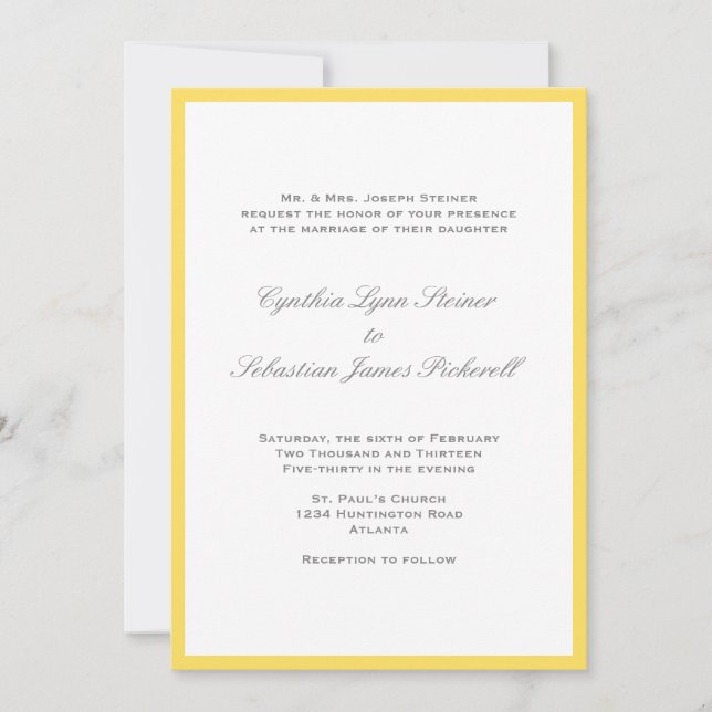 Couleur simple faire-part de mariage gris jaune de (Devant)