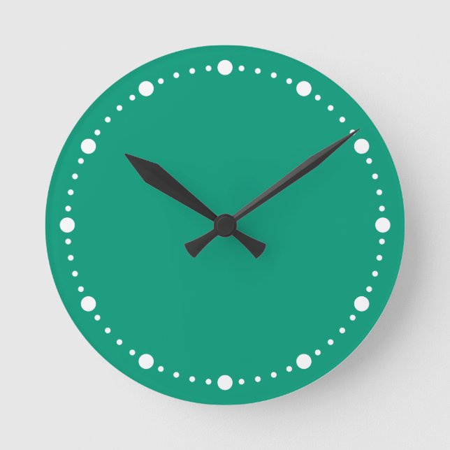 Couleur tendance - Jade Green & White Dots Horloge (Recto)