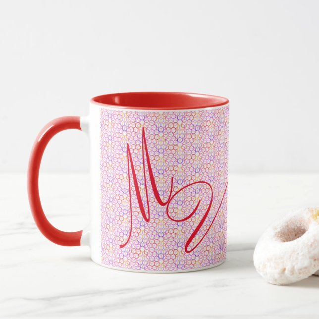 Couleurs chaudes géométriques Mug monogramme (Avec donut)