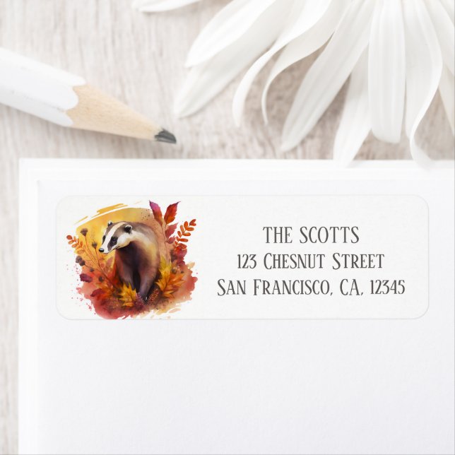 Couleurs d'automne Aquarelle Badger Adresse de ret (En situation)