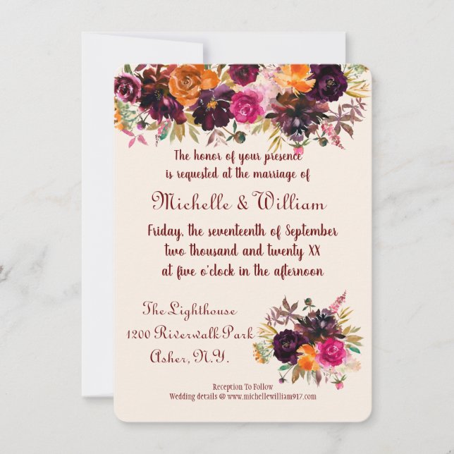 Couleurs d'automne Floral Wedding Invitations (Devant)