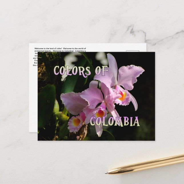 Couleurs de la Colombie Cattleya Orchid Carte post (Devant/Arrière en situation)