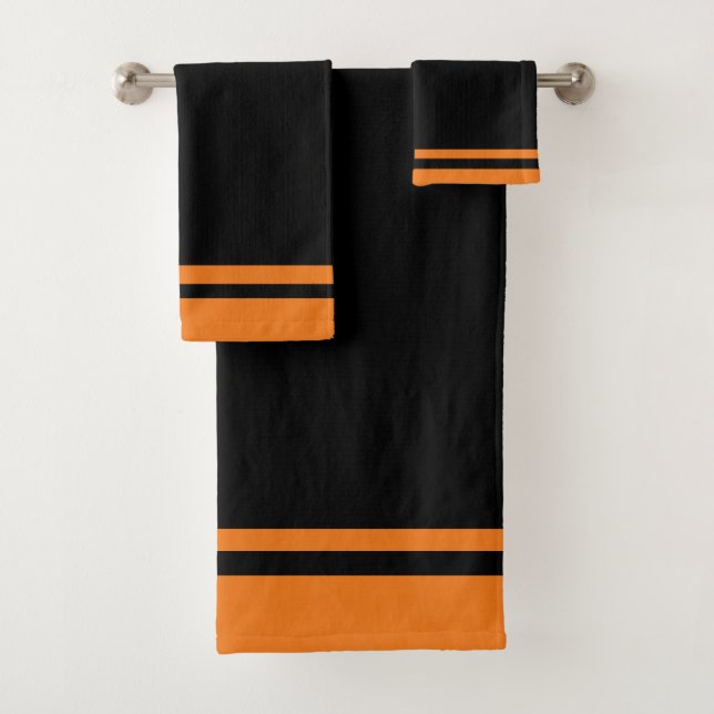 Couleurs De L'Équipe Sport Noir Et Orange Serviett (En situation)
