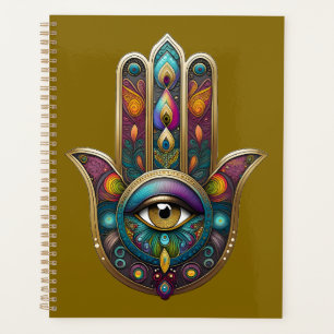 Couleurs de paon Hamsa avec troisième œil doré