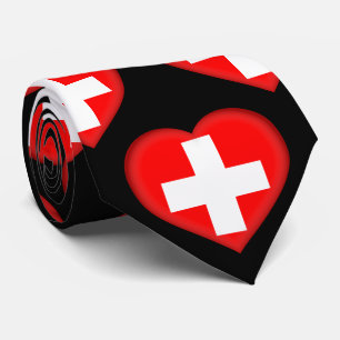 Couleurs du drapeau suisse Cravate Motif du coeur