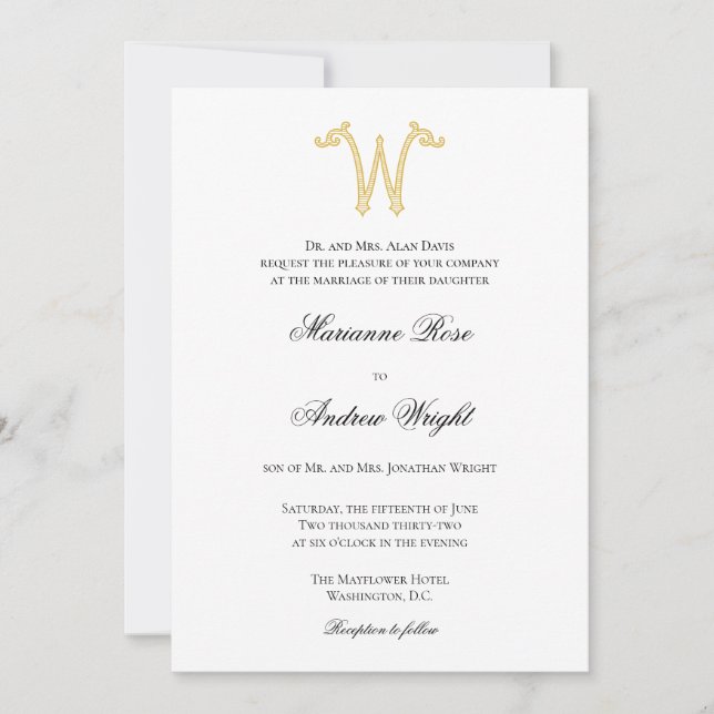 COULEURS ÉDITABLES W Monogramme W Logo Invitation (Devant)
