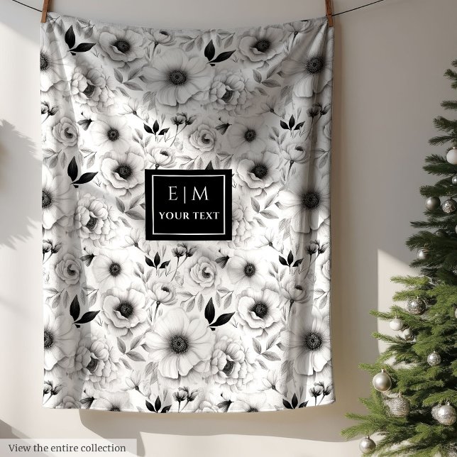 Couleurs grises artistiques couverture florale ave (Artistic grey hues floral blanket with custom name)