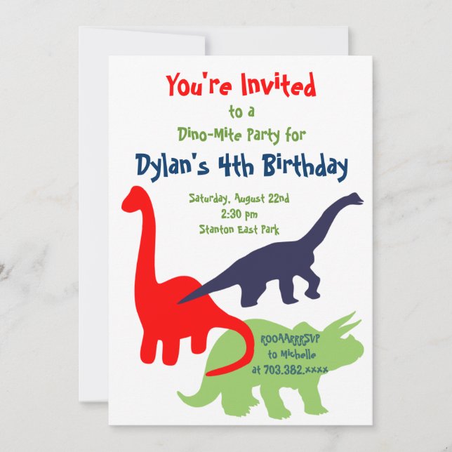 Couleurs primaires Dinosaur Invitations de fête d' (Devant)