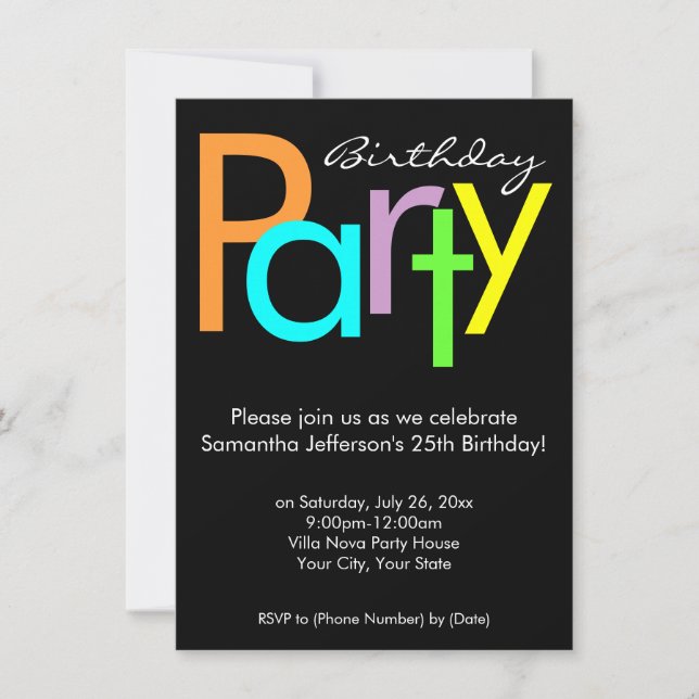 Couleurs typographiques Invitation de fête d'anniv (Devant)