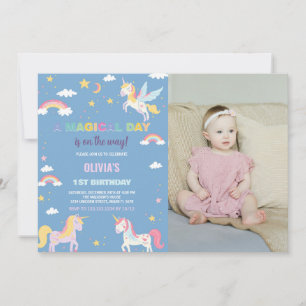 Couleurs Unicornes Invitations d'anniversaire avec