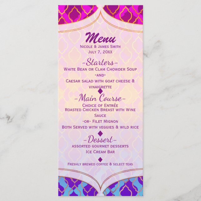 Couleurs vives Arabian Marocain Glam Party Menu (Devant)