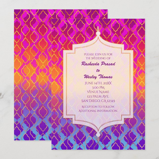 Couleurs vives Arabian Marocain Mariage Invitation (Devant / Derrière)