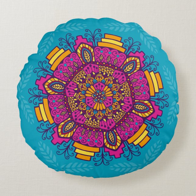 Couleurs vives Mandala Round Coussin (Devant)