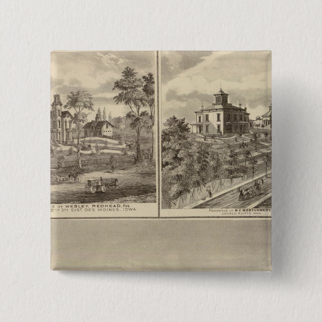 Council Bluffs 2 Inch Square Button (Front)