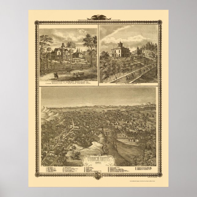 Council Bluffs, IA Panoramic Map - 1875 Poster (Front)