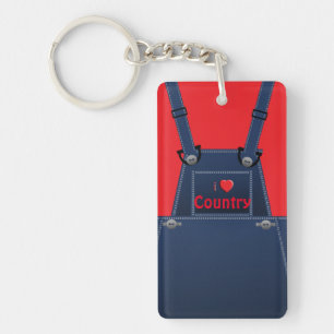 Counrty Folk Overalls Red Heart Custom Keychain