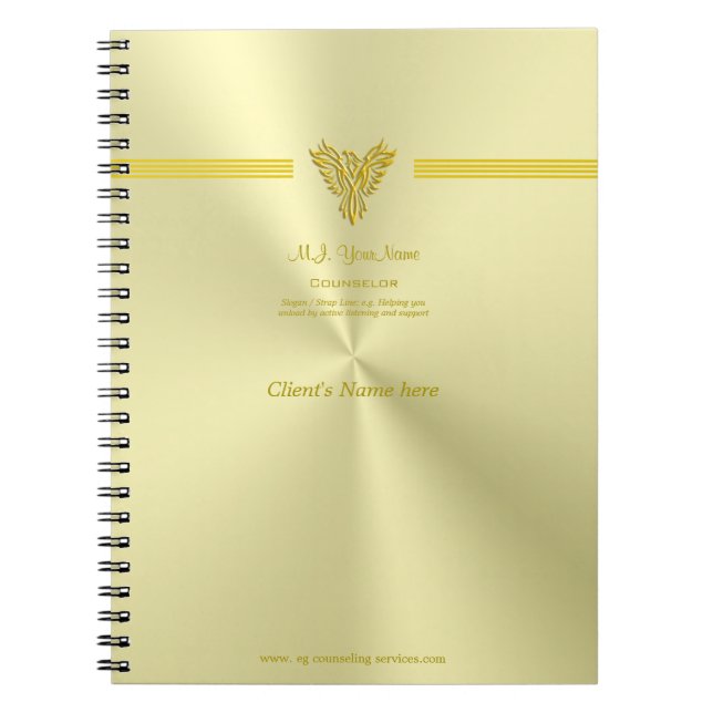 Counseling session notes, gold rising phoenix notebook (Front)
