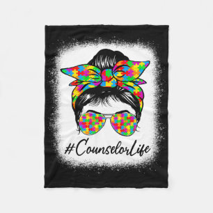 Counsellor Messy Bun Women Supporting Autism Aware Fleece Blanket