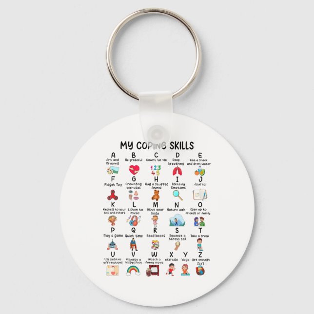 Counsellor My Coping Skills Alphabet Mental Health Keychain (Front)